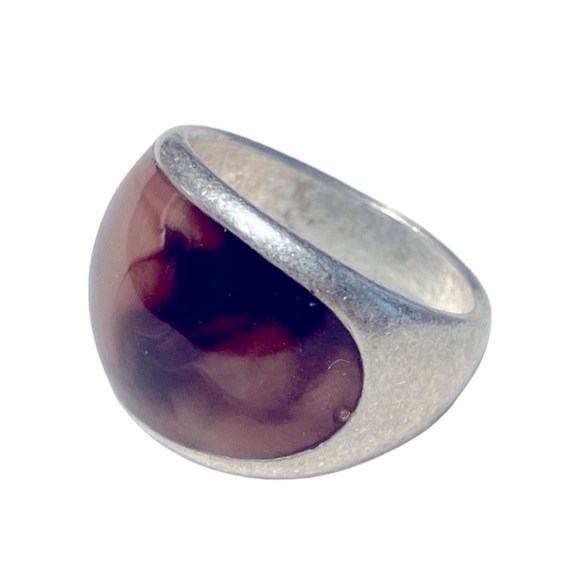 GUESS VTG 90s Marbled Brown faux stone Sterling Silver Ring Size 6 - Picture 8 of 9